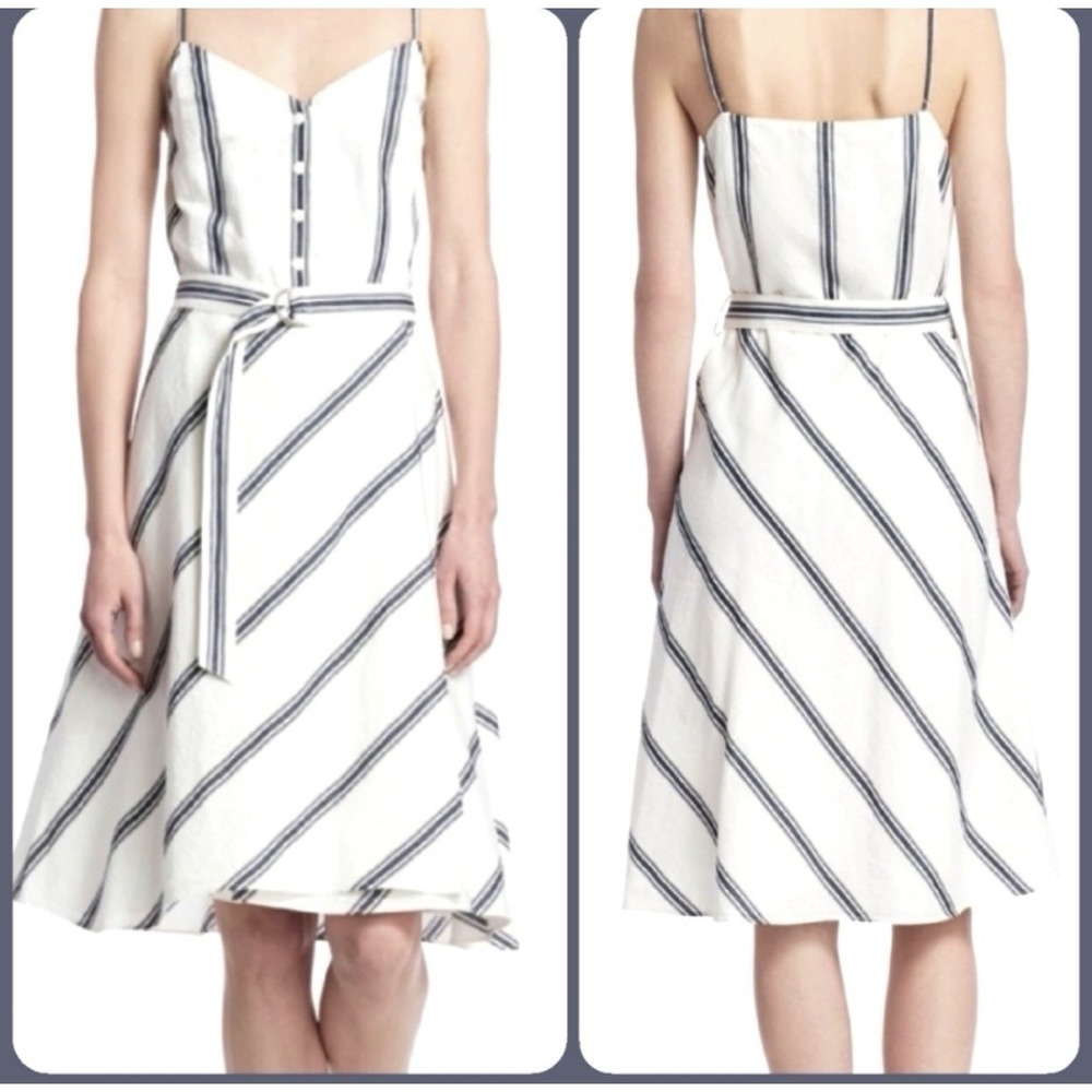 Rag & Bone‎ Doris Stripe Dress-Buttons-Belted- Cotton/Linen Blend-Sz XS USA Made